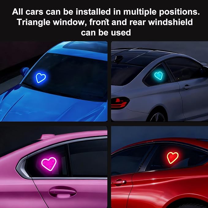 Rechargeable Solar-Powered Wireless Heart LED Light for Car Interior Decorations, with 6 Lighting Modes and Vibration Sensor, Romantic Ambient Gift for Couples/Women/Men, Light Blue, 1 Pcs