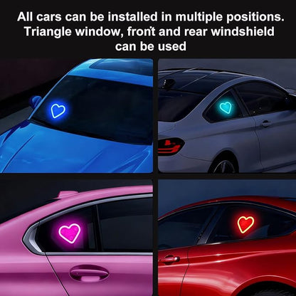 Rechargeable Solar-Powered Wireless Heart LED Light for Car Interior Decorations, with 6 Lighting Modes and Vibration Sensor, Romantic Ambient Gift for Couples/Women/Men, Light Blue, 1 Pcs