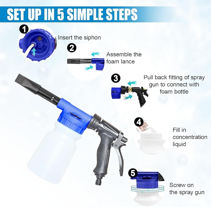 ZIMISI Car Wash Foam Gun, Foam Cannon for Hose, Professional Car Foam Sprayer with 6 Levels Foam Concentration, Spray Gun Cleaner, Connects to Any Garden Hose (Blue)