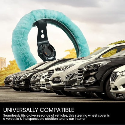 Andalus Brands Luxury Fluffy Car Steering Wheel Covers – Genuine Merino Sheepskin, Soft Fuzzy Car Steering Wheel Cover for Women, Universal 14.5-15" Size, Plush Fur Cute Auto Accessories, Mint Green