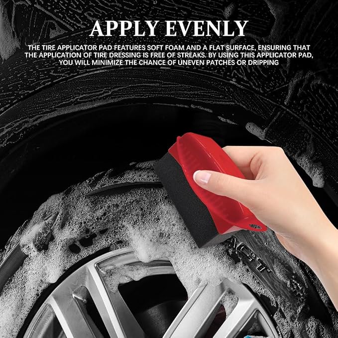 Tire Dressing Applicator, Tire Shine Applicator, Wheel Waxing Wipe Polishing Sponge with Lid, Car Accessories Reusable Wheel Detailing Foam Fit for Vehicle Waxing Polishing Cleaning (Red)