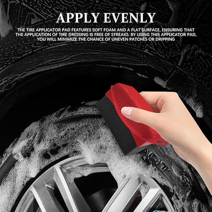 Tire Dressing Applicator, Tire Shine Applicator, Wheel Waxing Wipe Polishing Sponge with Lid, Car Accessories Reusable Wheel Detailing Foam Fit for Vehicle Waxing Polishing Cleaning (Red)