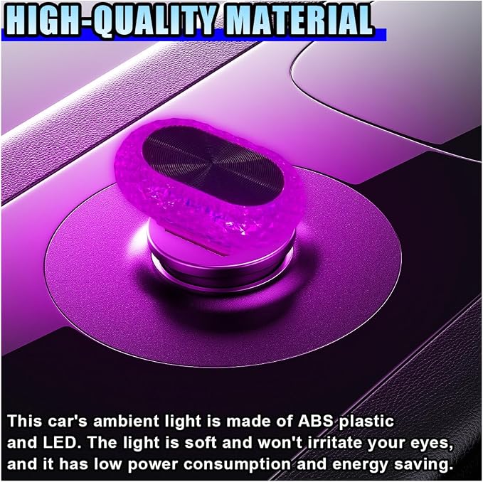 2PCS USB LED Car Interior Night Light, Crystal Mini Decoration Neno Ambient Light Car Interior Atmosphere Lamp, Plug-in USB Interface Auto Trunk Ambient Lighting Kit Universal for Cars (Pink/Purple)