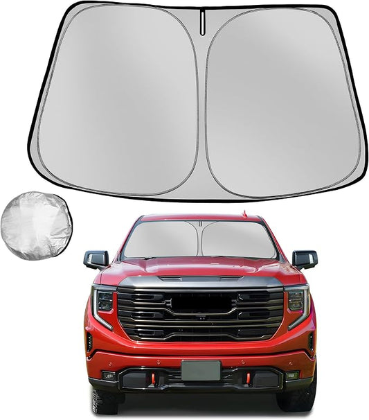 Windshield Sun Shade for 2019-2025 2026 GMC Sierra 1500 2500 3500 Foldable Sun Sunshade for Car Front Window Blocks UV Rays and Heat Automotive Interior Protector Custom Fit Accessories