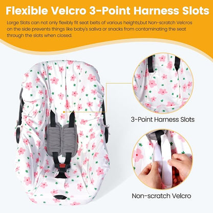 Orzbow Infant Car Seat Cover Liner, 100% Cotton Newborn Carseat Protective Cover, Breathable Prevent Wear & Dirt Suitable Travel Systems (0-12m), Easy to Clean, Machine Washable, Pink