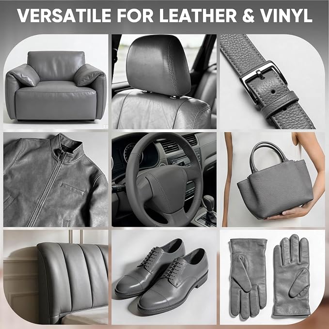 Leather Recoloring Balm - Scratch Repair & Color Restore Kit for Faded Leather, Leather Couch & Car Seats - 10OZ Leather Restorer Balm for Furniture, Auto Interior, Vinyl, Accessories (Gray)