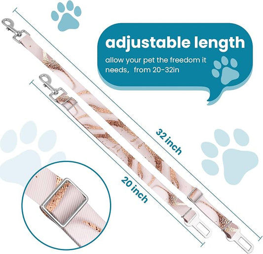 Adjustable pet cat and Dog car seat Belt，The Lanyard is Flexible and Adjustable from 20 to 33 inches(Golden Marble)