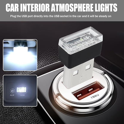 4 PCS USB LED Car Interior Atmosphere Lamp, Portable Mini Auto LED Decor Night Light, Plug-in USB Interface Ambient Lighting Kit, Universal Car Interior Accessories(White)