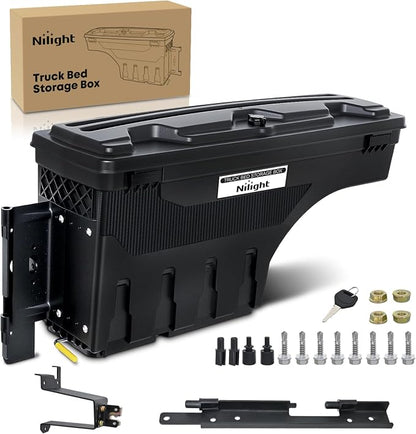 Nilight Truck Bed Tool Box Left Drivers Side Truck Tool Box Fit for Chevrolet Silverado 1500 GMC Sierra 1500 2019 2020 ABS Swing Case Truck Bed Storage Box w Lockable Lid Waterproof Wheel Well Toolbox