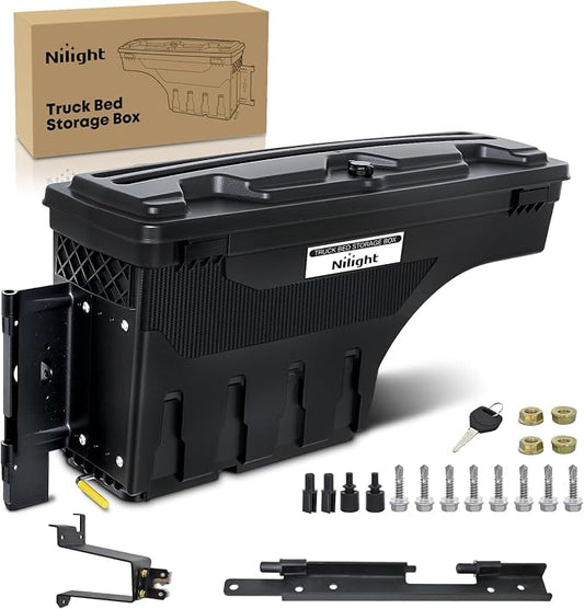 Nilight Truck Bed Tool Box Left Drivers Side Truck Tool Box Fit for Chevrolet Silverado 1500 GMC Sierra 1500 2019 2020 ABS Swing Case Truck Bed Storage Box w Lockable Lid Waterproof Wheel Well Toolbox