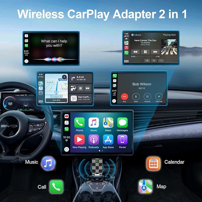 Carplay Wireless Adapter for Lincoln Nautilus 2018 2019 2020 2021 2022 2023 2024 2025, Wireless CarPlay Adapter Upgrade 2 in 1 Box Convert Car, Fast Stable Connection,Silver-A