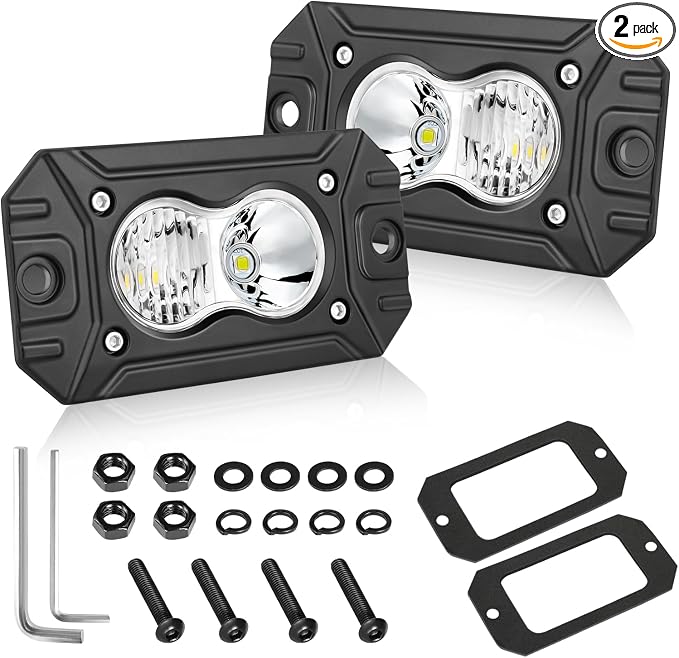 Flush Mount LED Pods, AKD Part CREE LED Flush Bumper Lights 40W Spot Flood Combo Offroad Driving Light Backup Reverse Lights Flush Mount LED Fog Light Pods for Trucks Pickup SUV UTV ATV
