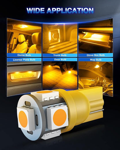 Marsauto 194 LED Bulb Amber Yellow 168 T10 2825 5SMD No Polarity Replacement Bulbs for Car Dome Map Door Courtesy License Plate Dashboard Lights