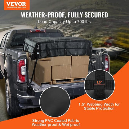 VEVOR Waterproof Cargo Net, 96 in x 81 in, Heavy Duty Truck Cargo Net-(WLL) 700lbs, 4 Adjustable Straps with Carabiners & S-Hooks, Truck Bed Cover for Trailer, Pickup, Boat, Jeep, SUV 6.75' x 8'
