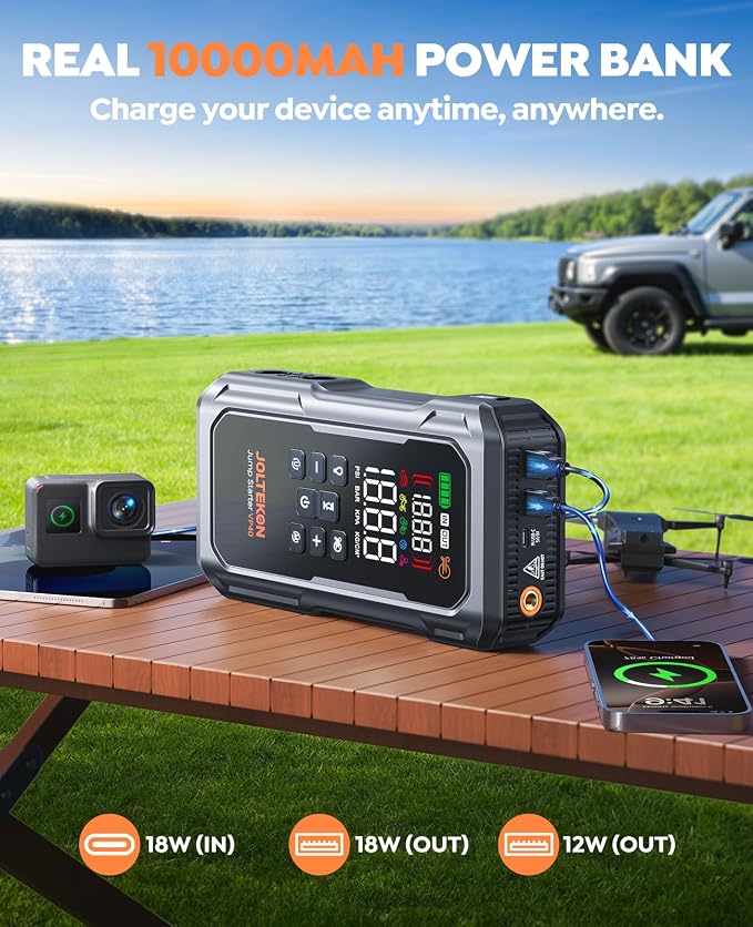 6000A 160PSI 9-in-1 Car Battery Jump Starter with Air Compressor & Air Blower (All Gas 12L Diesel), Battery Jumper Starter Portable Jump Box for Car Battery with 800LM Light/18W Fast Charge