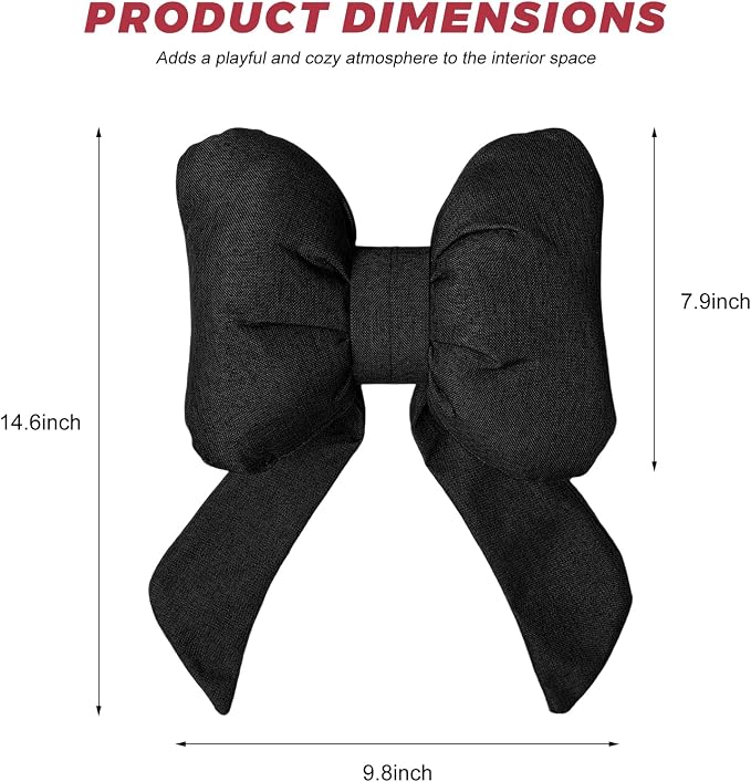 Cute Bow Car Headrest Pillow, Soft Comfortable Bow Auto Seat Pillow with Adjustable Strap, Breathable Ergonomic Neck Support Cushion Bowtie Decoration for Most Vehicles (Black)
