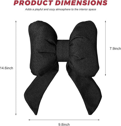 Cute Bow Car Headrest Pillow, Soft Comfortable Bow Auto Seat Pillow with Adjustable Strap, Breathable Ergonomic Neck Support Cushion Bowtie Decoration for Most Vehicles (Black)