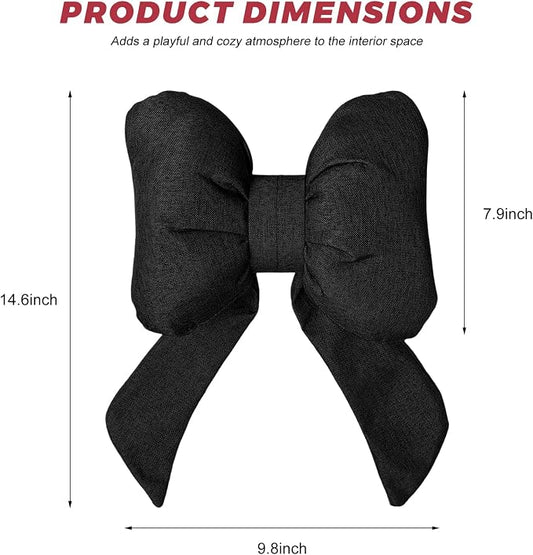Cute Bow Car Headrest Pillow, Soft Comfortable Bow Auto Seat Pillow with Adjustable Strap, Breathable Ergonomic Neck Support Cushion Bowtie Decoration for Most Vehicles (Black)