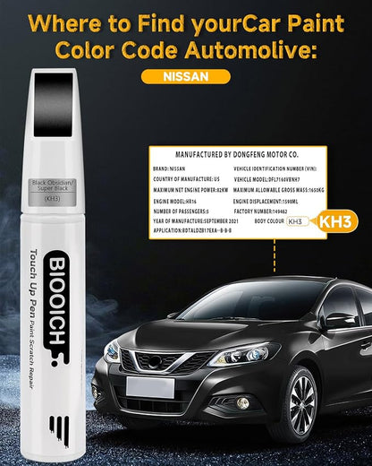 Touch Up Paint Pen Exact Color Match Car Chip and Scratch Repair (for Nissan, Black Obsidian/Super Black(KH3))