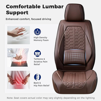 Huidasource Car Seat Covers Full Set, Car Seat Cushion Cover, Full-Cover Leather Car Seat Covers Front and Rear 5 Seats, Waterproof Automotive Seat Covers Fit for Most Cars SUV Trucks, Coffee