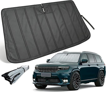 Thickened Sun Shade for 2021-2026 Jeep Grand Cherokee & L | Accordion Front Window Sunshade Aluminum Reflective UV Protection Shield, Foldable Sun Visor with Storage Bag Car Accessories