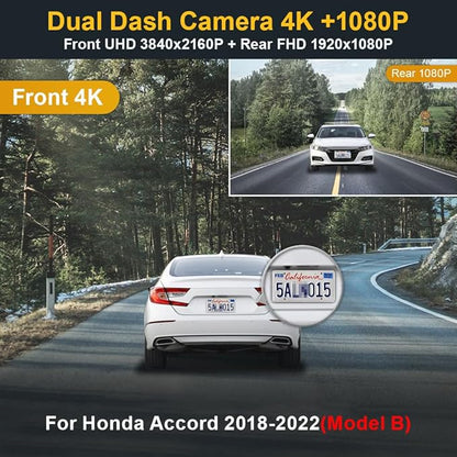 Fitcamx Front 4K+Rear 1080P Dash Cam Adapts for Honda Accord 2018-2022 (Model B/with Broader Cover), OEM Look, 2 Way HD Video, WiFi & APP, Loop Recording, Collision Detection, Easy to Set, 128GB Card