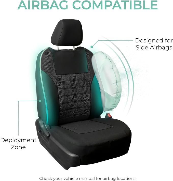 FH Group Automotive Car Seat Covers Front Set Premium 3D Air Mesh Front Seat Covers, Airbag Compatible Universal Fit Interior Accessories for Cars Trucks and SUVs - Black