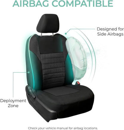 FH Group Automotive Car Seat Covers Front Set Premium 3D Air Mesh Front Seat Covers, Airbag Compatible Universal Fit Interior Accessories for Cars Trucks and SUVs - Black