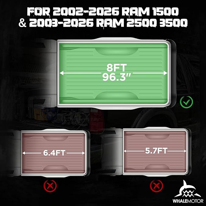 Hard Folding Truck Bed Tonneau Cover Compatible with Dodge Ram 1500(2002-2026), 2500&3500(2003-2026) 8 ft Long Box w/o Rambox, Tri Fold Style