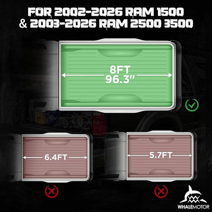 Hard Folding Truck Bed Tonneau Cover Compatible with Dodge Ram 1500(2002-2026), 2500&3500(2003-2026) 8 ft Long Box w/o Rambox, Tri Fold Style
