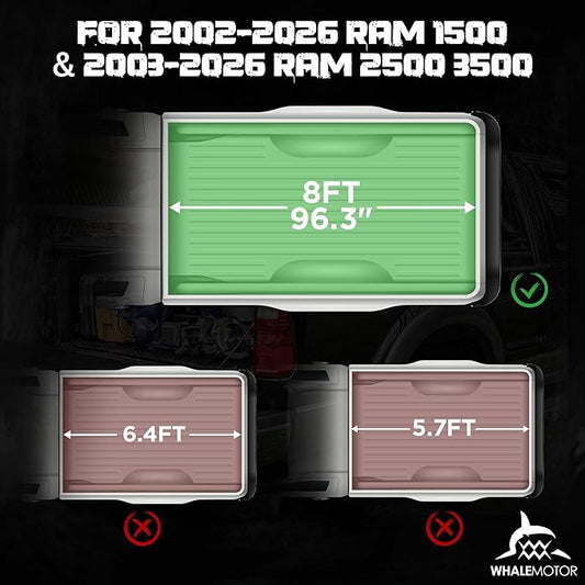 Hard Folding Truck Bed Tonneau Cover Compatible with Dodge Ram 1500(2002-2026), 2500&3500(2003-2026) 8 ft Long Box w/o Rambox, Tri Fold Style