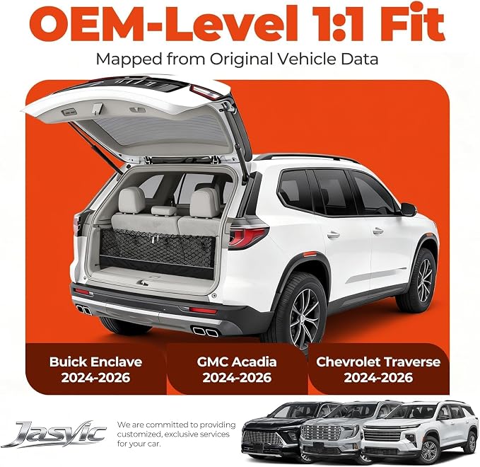 3-Layer Cargo Net for GMC Acadia/Buick Enclave/Chevrolet Traverse 2024-2026, Zoned Storage Trunk Net with Zippered Bottom Bag, Heavy-Duty Cargo Organizer Netting for Camping, Trips & Everyday Use