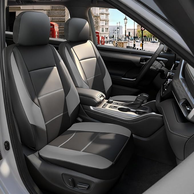 GIANT PANDA Front Seat Covers for Nissan Rogue Altima Sentra Versa Kicks Frontier Murano Pathfinder Maxima,Faux Leather Bucket Seat Cover Fit Nissan Seat Protectors (Black&Gray) 2-Pack