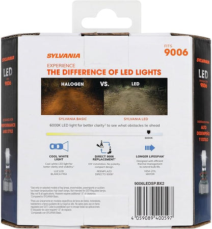 SYLVANIA 9006 LED - Fog Lights For Cars and Trucks - Headlight Bulbs for Off Road Powersports - 6000k Cool White LED Light - Long-Lasting Bulbs - No Polarity - DIY Upgrade