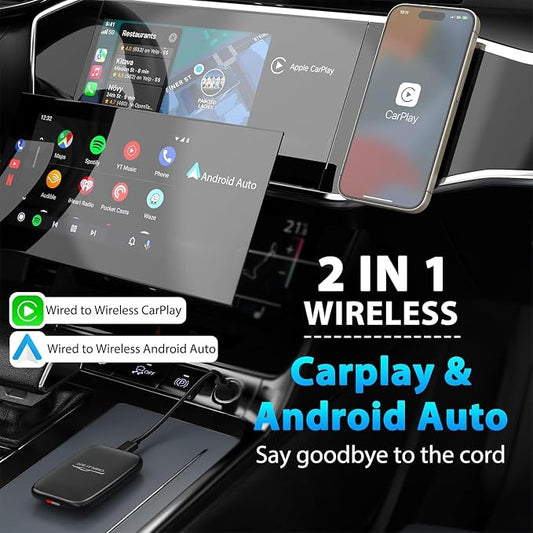 2025 Upgraded Wireless CarPlay and Android Auto Adapter -Built in YouTube Support TF Card,Magic Car Play AI Box Convert Wired to Wireless Dongle, Apple Carplay Adapter for Cars from 2016