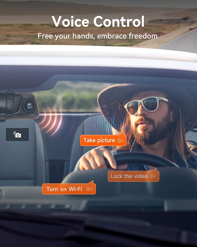 WOLFBOX G850 12" 4K Rear View Mirror Camera with 5.8GHz WiFi and Voice Control, Smart Mirror Dash Cam Front and Rear, Backup Camera with 1080P, Dash Cam with WDR, Includes 64GB Card & GPS