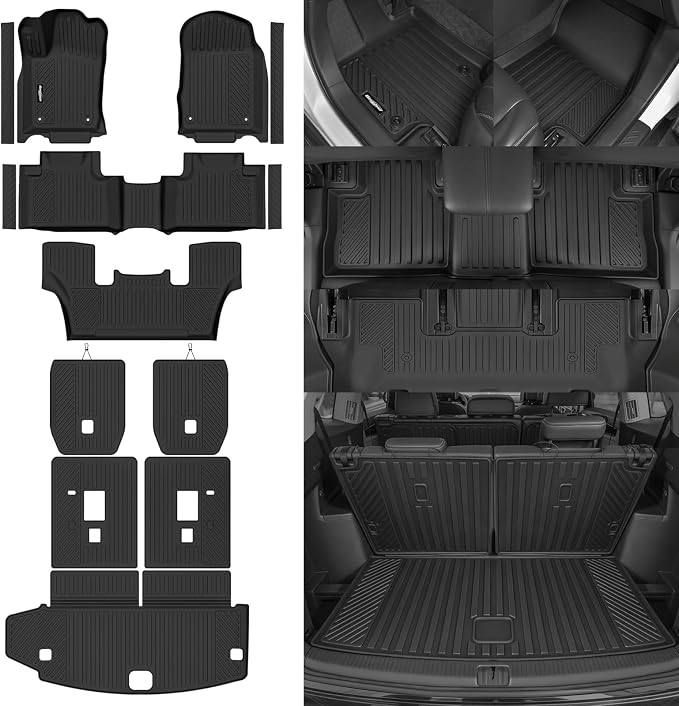 Floor Mats for 2013-2015 Dodge Durango 6 Seats/Captain Seat, Trunk Mat and 2nd/3rd Backrest Mat & Door Sill Guard All Weather TPE Protector for Dodge Durango Accessories