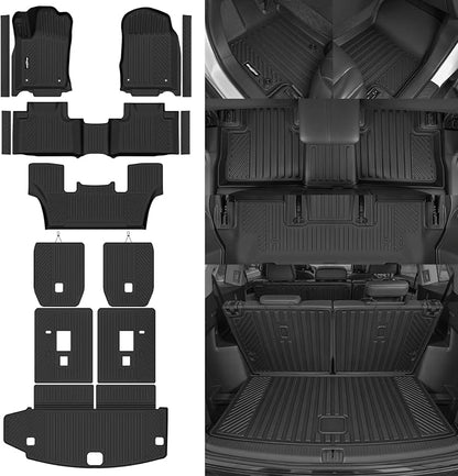 Floor Mats for 2013-2015 Dodge Durango 6 Seats/Captain Seat, Trunk Mat and 2nd/3rd Backrest Mat & Door Sill Guard All Weather TPE Protector for Dodge Durango Accessories