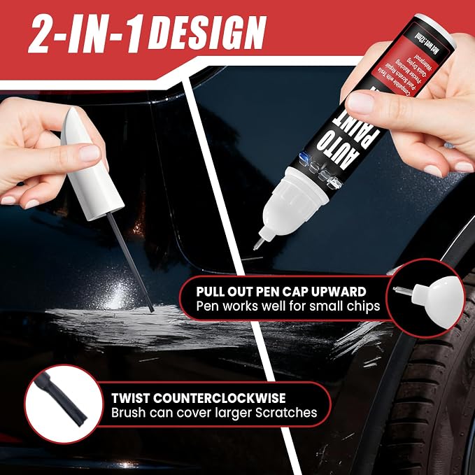 Touch Up Paint for Cars (Solid Black PBSB), Compatible with Tesla Model Y/3/X/S, 0.4 fl oz Color Accurate 2-in-1 Car Paint Scratch Repair Pen, Easy to Use, Fast-Drying, Long-Lasting