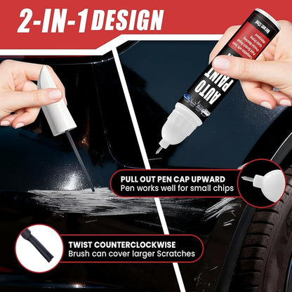 Touch Up Paint for Cars (Solid Black PBSB), Compatible with Tesla Model Y/3/X/S, 0.4 fl oz Color Accurate 2-in-1 Car Paint Scratch Repair Pen, Easy to Use, Fast-Drying, Long-Lasting