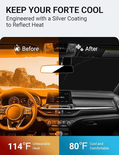 Proadsy 2026 Upgrade Front Windshield Sunshade Foldable Sun Shade Protector Sun Visor Custom Fit 2019-2023 2024 Kia Forte