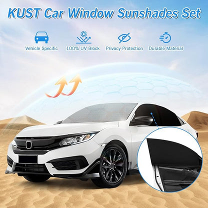 KUST Windshield Sun Shade Umbrella for Honda Civic EXL 2016 2017 2018 2019 2020 2021 Rear Window Shades 100% UV Protection and Blackout Privacy 5PCS Car Window Covers Accessories
