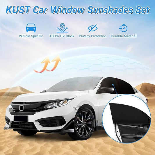 KUST Windshield Sun Shade Umbrella for Honda Civic EXL 2016 2017 2018 2019 2020 2021 Rear Window Shades 100% UV Protection and Blackout Privacy 5PCS Car Window Covers Accessories
