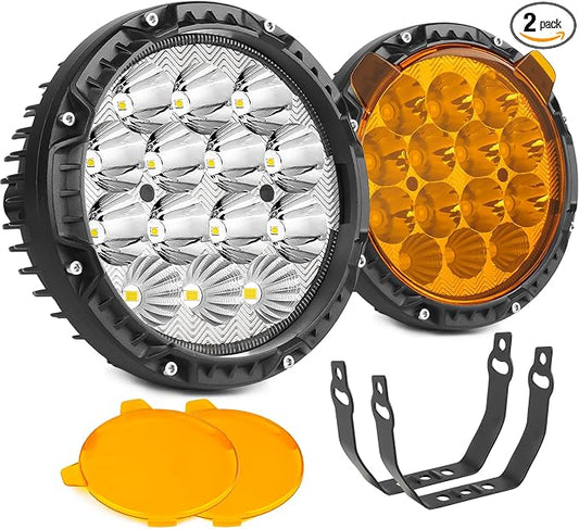 LIGBT 2PCS 5.6 Inch LED Driving Light Round 55W 5 Modes Dual Color Warning Offroad Driving Spot Lights IP68 Spot Flood Combo Fog Lights with Yellow Cover for Pickup SUV UTV ATV Trucks 4x4
