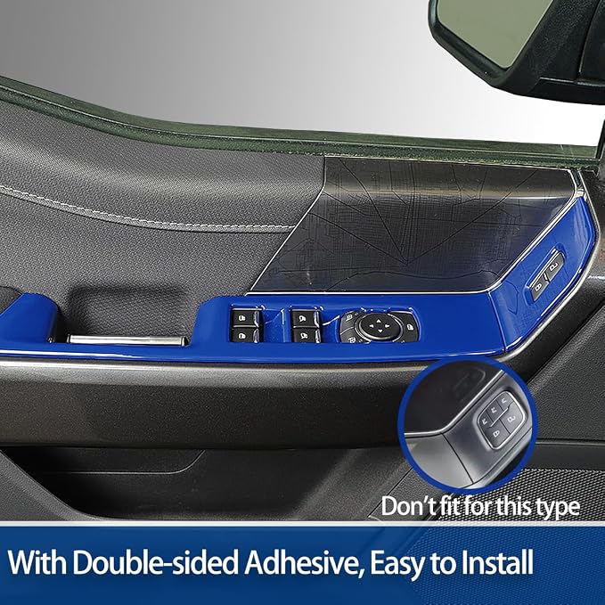 GZXinWei Interior Upgrade Accessories Door Armrest Window Control Switch Panel Trim Cover Sticker for 2021 2022 2023 2024 2025 2026 Ford F150 Blue