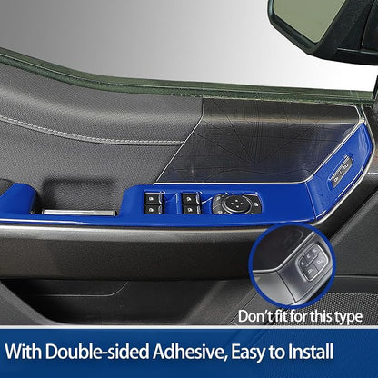 GZXinWei Interior Upgrade Accessories Door Armrest Window Control Switch Panel Trim Cover Sticker for 2021 2022 2023 2024 2025 2026 Ford F150 Blue