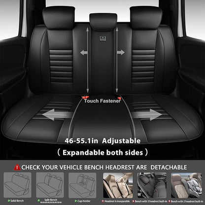 CAR PASS Back Seat Covers, Nappa Leather Rear Seat Bench Cushion Lined Sponge Waterproof Breathable PU Split Back Row Protector Universal Fit for Car Vehicle Sedan SUV Pickup Truck, Back Rear Seats