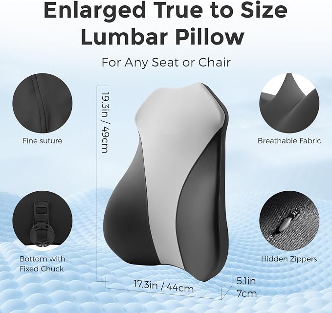 Lumbar Support Pillow for Car, Memory Foam Back Cushion for Driving Seat, Truck Accessories Travel Essentials, Back Pain Relief, Washable Cover, Plus Size Lower Back Support Fits Most Cars (Black01)
