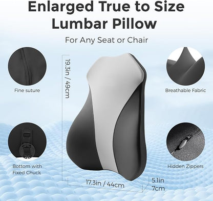 Lumbar Support Pillow for Car, Memory Foam Back Cushion for Driving Seat, Truck Accessories Travel Essentials, Back Pain Relief, Washable Cover, Plus Size Lower Back Support Fits Most Cars (Black01)