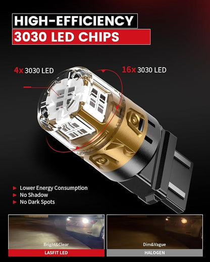 LASFIT 3157 LED Brake Light Bulb, 3057 3156 3157 LED Bulb Red, 4000LM Super Bright 3056 4057 4157 3457 for Automotive Tail Brake Lights, Stop Parking Light, Not for Trucks (2-Pack)